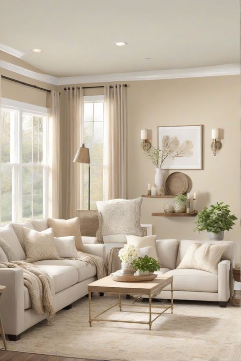 Step into serenity with Pale Oak (OC-20)! Explore daily interior design routines and décor tips to infuse elegance into your retreat with soft, pale hues. #Ad #homedecor #homedesign #wallpaints2024 #Painthome #interiorarchitecture Wall Colors Green Living Room Colors Bright Living Room Colors Apartment Renovation Living room Remodeling Modern Paint Colors 2024 Light Colors For Living Room Walls, Ecru Paint Color Living Rooms, Best Light Wall Colors, Beige Room Paint, Light Tan Wall Color, Living Area Paint Colors, Pale Yellow Living Room Walls, Pale Oak Benjamin Moore Living Room, Cream Colour Paint For Living Room