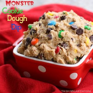 How many times have you made cookies and just wished you could have the dough? Well now you can! To make this awesome looking Monster Cookie Dough Dip you need: 1 (8 ounce) package cream cheese, softened ½ cup butter, slightly softened 1 cup creamy peanut butter 2 cups powdered sugar 3 Tablespoons brown sugar … Monster Dip, Monster Cookie Dough Dip, Cookie Dip, Monster Cookie Dough, Cookie Dough Dip, Monster Cookie, Sweet Dips, Dessert Dips, Think Food