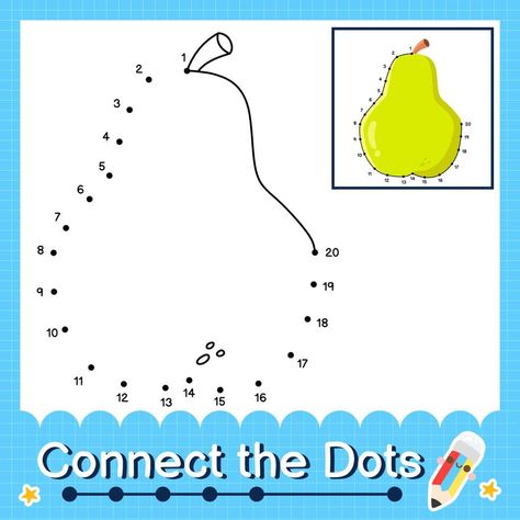 Connect the dots counting numbers 1 to 20 puzzle worksheet with Fruit illutration Dot To Dot Printables, Puzzle Worksheet, Dots Game, Dot Worksheets, Counting Numbers, English Worksheets For Kids, Connect The Dots, Art Drawings For Kids, Puzzles For Kids