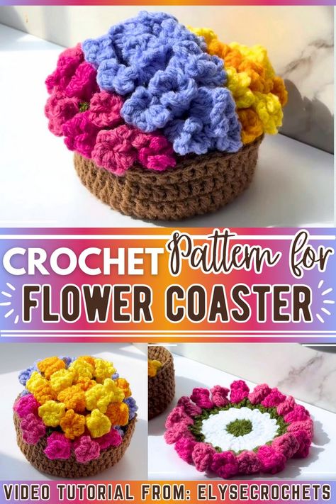 55 Unique Easy Free Crochet Coaster Patterns - DIYsCraftsy Free Crochet Coaster Patterns, Small Crochet Basket, Coaster Set Crochet, Crochet Coaster Patterns, Ravelry Free, Coaster Patterns, Crochet Coasters Free Pattern, Ravelry Crochet, Flower Coasters