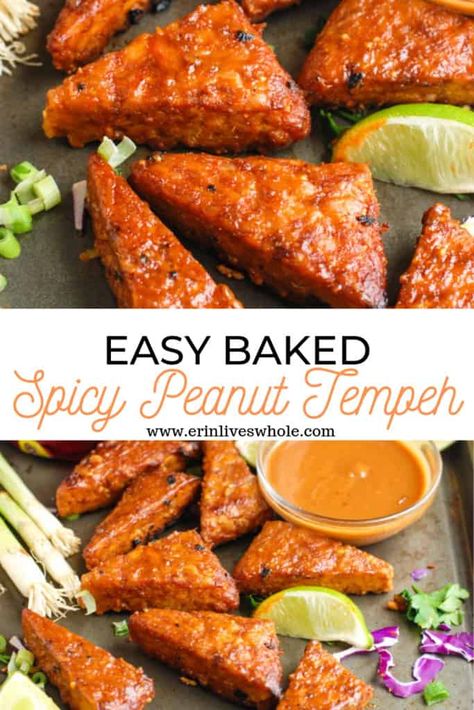 Food Recipes Noodles, Peanut Tempeh, Spicy Tempeh, Indian Fine Dining, Tempeh Marinade, Easy Veggies, Erin Lives Whole, Baked Tempeh, Thai Rice Noodles