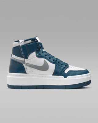 Classic Jordan style reaches new heights in this lifted AJ1. The platform stance and high-top collar make a statement while crisp leather and flashy finishes make these kicks the winning assist your outfit needs. For added flex, the puffy, stitched-on Wings "logo" delivers big (and just wait until you feel the ultra-comfortable Air cushioning underfoot). Go ahead, elevate your game. Shown: Sky J French Blue/White/Light Steel Grey Style: DN3253-401 Air Jordan Elevate High, Jordan Elevate, Air Jordan 1 Elevate High, Jordan 1 Elevate High, Jordan 1 Elevate, Jordan Style, Grey Style, Wings Logo, Just Wait