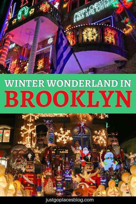 n New York for Christmas and thinking about visiting the Christmas lights at Rockefeller Center? Fuhgettaboudit. In New York City, the spectacle you need to see are the Christmas lights in Brooklyn. Discover why Brooklyn makes for the perfect Winter Wonderland experience. #brooklyn #nyc #winterwonderland #christmaslights Christmas Lights Display, City Activities, New York Noel, Dyker Heights, London Big Ben, Nyc Winter, Christmas Light Installation, Snoopy Funny, York Travel