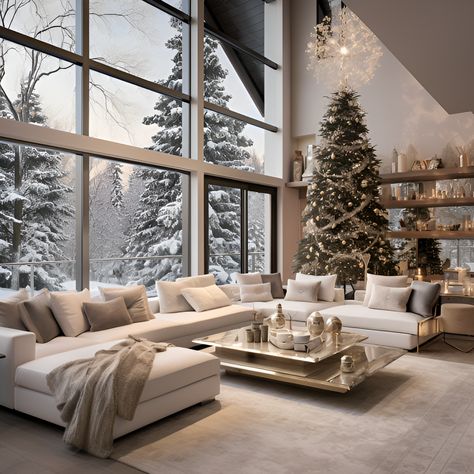 Sweden Cabin, Snow Apartment, Modern House In Snow, Winter Modern Mansion, Snowy Christmas Living Room, Luxury Snow Cabin, Winter Cabin Mansion, Winter Interior Design, Gym Christmas