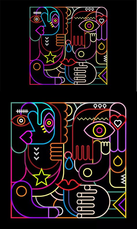 Neon Line Art, Abstract Art Vector, Black Abstract Art, Neon Details, Art Cafe, Joy Art, Cafe Ideas, Neon Painting, Abstract Art Inspiration