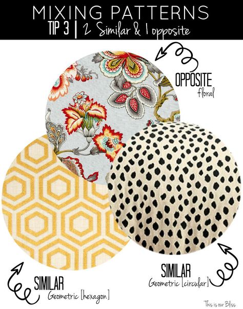 How to mix patterns - mixing patterns - tip 3 - similar and opposite - geometric vs floral - This is our Bliss Mixing Fabrics Patterns, Mixing Patterns Fashion, Mixing Prints Fashion, Mixing Patterns, How To Mix, Design Textile, Pattern Play, Back To Basics, Mixing Fabrics