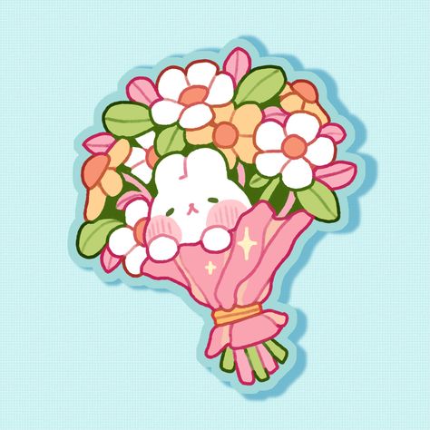 Bunny Bouquet | Waterproof Matte Sticker – Cheumi Bunny Bouquet, Art Merch, Artsy Ideas, Computer Wallpapers, Bunny Logo, Small Business Logo, Kawaii Bunny, Sticker Designs, Computer Wallpaper