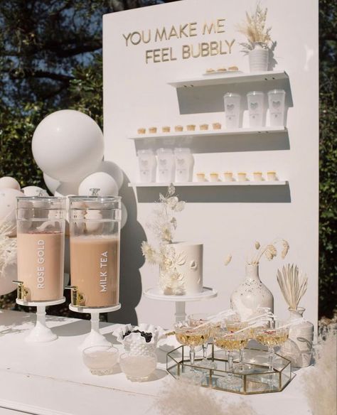 Commercial Slushy Machine, Boujee Bridal Shower Themes, Birthday And Bridal Shower Party, Launch Party Food Ideas, White Brunch Decor, Aesthetic Bridal Shower Decor, Wedding Bar Backdrop, White Engagement Party Decorations, Aesthetic Engagement Party