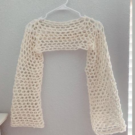 ༺❀ White Crochet Shrug ❀༻ ✿Handmade crochet ✿... - Depop White Crochet Sleeves, Y2k Shrug Crochet, White Shrug Crochet, Crochet Sweater White, White Crochet Bolero, Shruggie Crochet, White Shrug Outfit, Shrug Crochet Pattern Free, Crochet Shoulder Shrug