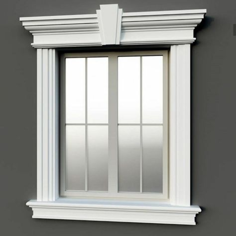 Window Moulding Ideas Exterior, Classic Window Design Exterior, Parapet Design Modern, Window Designs Exterior, Window Moulding Ideas, Classic Window Design, Exterior Window Molding, Front Window Design, House Pillars