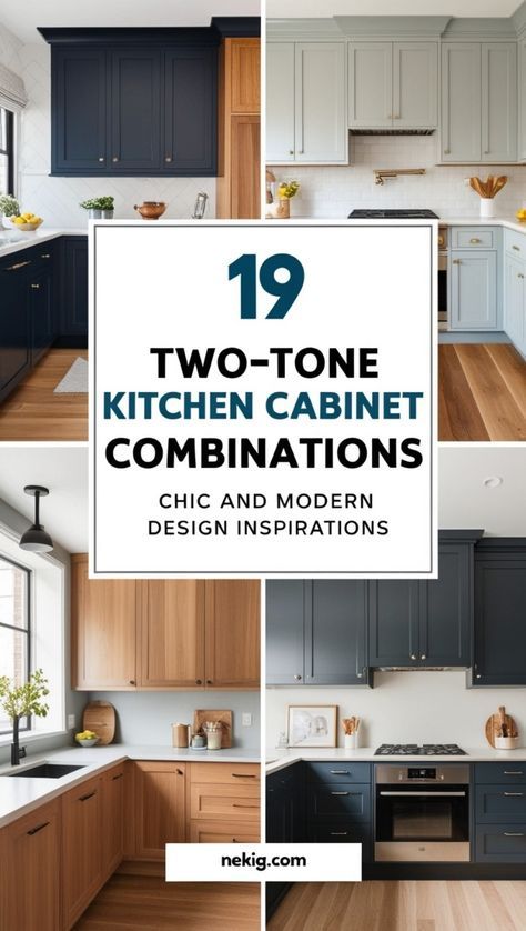 #homedecor, #interiordesign, #homedesign, #decor inspiration Kitchen Colors Schemes With Dark Cabinet, Kitchen Cabinet Color Ideas Two Tone, 2 Toned Kitchen Cabinets, Two Tone Cabinets Color Combos, Two Color Kitchen Cabinets, Two Tone Kitchen Cabinets Color Combinations, Cabinet Color Combinations, Bertch Cabinets, Two Toned Kitchen