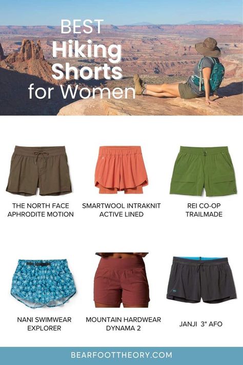 Collage of women's hiking shorts with photo at top of woman sitting on rock overlook in Utah's red rock country. Overlay text reads "Best Hiking Shorts for Women" Backpacking Clothes Women Hiking, Hiking Gear Women, Wildlife Travel, Backpack Outfit, Lightweight Tent, Hiking Outfit Women, Hiking Essentials, Summer Hiking Outfit, Hiking Adventure