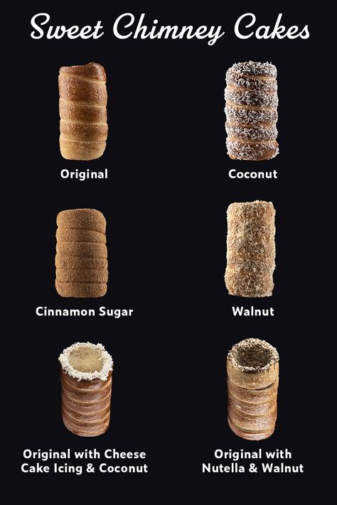 Budapest Bakeshop – Chimney Cakes Chimney Cake Recipe, Chimney Cones, Chimney Cakes, Coffee Food Truck, Cake In A Cone, Chimney Cake, Ice Cream Business, Hungarian Food, Cream Horns