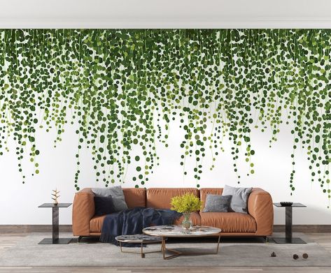 Green Leaves Small Wallpaper Removable Wallpaper Peel and | Etsy Bedroom Wallpaper Murals, Clinic Decor, Leaf Curtains, Ivy Plants, Small Wallpaper, Inspire Me Home Decor, Botanical Wallpaper, Forest Wallpaper, Wallpaper Removable