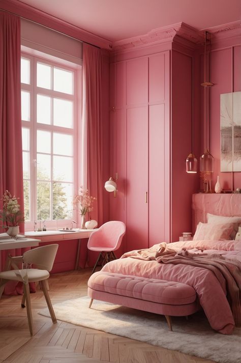 Pink Walls And Ceiling, Pale Pink Bedroom Walls, Pale Pink Bedrooms, Light Pink Bedrooms, Pink Bedroom Walls, Pink Bedroom, Pink Bedding, Pink Walls, Dream Bedroom