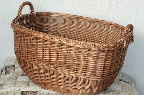 Wicker Laundry Basket Handwoven Storage Basket Laundry - Etsy Wicker Crafts, Crate Basket, Firewood Basket, Basket Willow, Woven Laundry Basket, Log Basket, Large Wicker Basket, Basket Laundry, Willow Basket