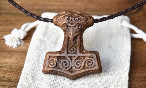 Pagan Symbols, Thor's Hammer, Script Lettering, Wooden Pendant, Norse Mythology, Chanel Boy Bag, Wood Carving, Runes, Thor