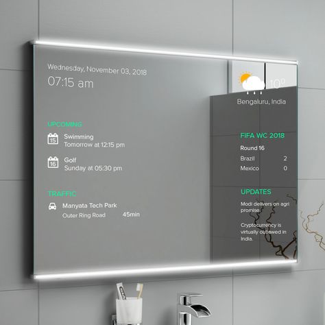 UX/UI - Smart Mirror on Behance Smart Room Ideas, Smart Home Ideas Design, Smart Mirror Diy, Smart Home Ideas, Smart Room, Smart Glass, Smart Bathroom, Smart Mirror, Mirror Ideas