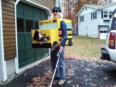 Homemade Blind School Bus Driver Halloween Costume: The idea of a Blind School Bus Driver Halloween Costume didn’t strike me until two weeks before Halloween, and as is the case with any rushed project, Bus Driver Costume, Monster Truck Costume, Cool Halloween Costume Ideas, Wall E Costume, Truck Costume, Monkey And Me, Monster Truck Birthday Party, Diy Monsters, Roof Edge