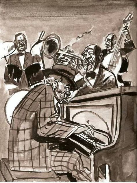 | #Bluesmusicians,#bluesmusiciansguitarplayers,#bluesmusicianslegends,#bluesmusiciansart,#bluesmusicianspaintings,#bluesmusicianswomen,#oldbluesmusicians Jazz Photography Vintage, Jazz Band Painting, Jazz Club Drawing, Jazz Band Drawing, Jazz Band Art, Jazz Club Art, 50s Jazz Aesthetic, Jazz Playlist Cover, Jazz Band Aesthetic