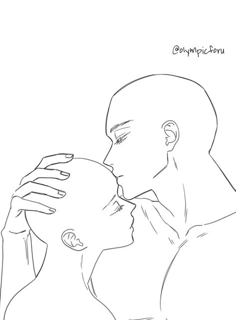 Mouth Kissing Reference Drawing, Forhead Kiss Reference, Forehead Kiss Drawing Reference, Rough Kiss Reference, Forhead Kiss Drawings, Kissing Forehead Reference, Holding Cheeks Drawing Reference, Kissing Drawing Base, Tongue Kiss Reference Drawing