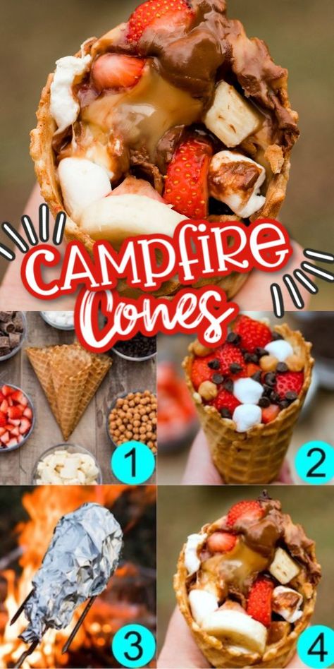 Campfire Cones, Campfire Desserts, Camping Desserts, Easy Camping Meals, Campfire Food, Campfire Cooking, Camping Outfits, Camp Cooking, Camping Food