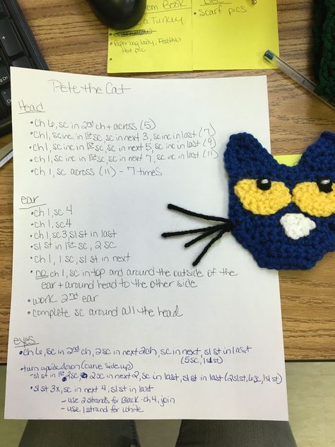 Crochet Pete The Cat, Pete The Cat Crochet, 2024 Crochet, Cat Crochet, Cat Patch, Crochet Eyes, Pete The Cat, Crochet Inspo, Crochet Cat