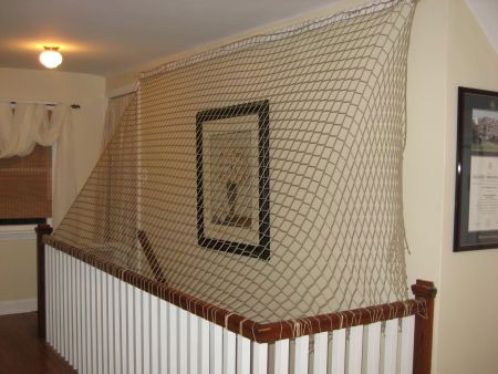 Safety Staircase Safety Ideas, Cat Proof Stair Railing, Stairs Safety Ideas, Loft Safety Railing, Childproofing Stairs, Baby Proofing Stairs, Loft Railing, Stairs Covering, Cat Proofing