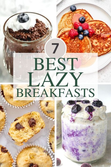 Four images of lazy breakfasts. 21 Day Fix Overnight Oats, Creamy Overnight Oats, Simple Breakfast Recipes, Overnight Oats Recipes, Easy Breakfast Ideas, Breakfast Crockpot Recipes, Christmas Breakfast Recipe, Slow Cooker Breakfast, Paleo Recipes Breakfast