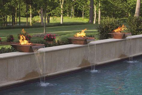 Swimming Pool Area, Backyard Swimming Pool, Oasis Pool, Backyard Area, Pool Water Features, Pool Remodel, Pool Fountain, Pool Waterfall, Fire Features