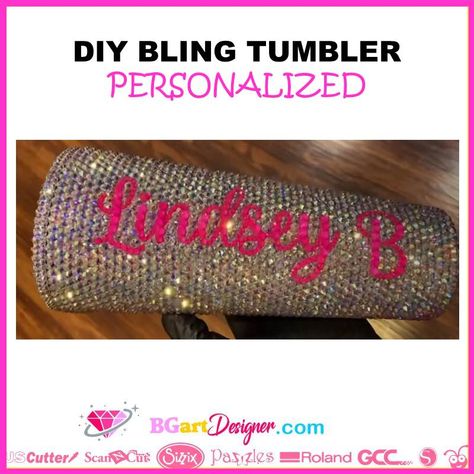 Rhinestone Cup Designs, Rhinestone Tumbler Tutorial, Rhinestone Tumbler Cups Diy, Rhinestones Designs, Diy Rhinestone Crafts, Tumbler Cups Personalized, Bling Tumbler, Diy Bling, Rhinestone Cups