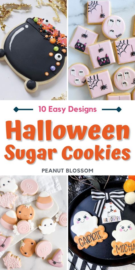 How To Decorate Royal Icing Cookies, Sugar Cookie Recipe Halloween, Halloween Frosted Cookies, Halloween Ghost Cookies Decorated, Witch Hat Sugar Cookies, Ghost Royal Icing Cookies, Halloween Theme Cookies, Simple Halloween Cookies Decorated, Cute Halloween Sugar Cookies