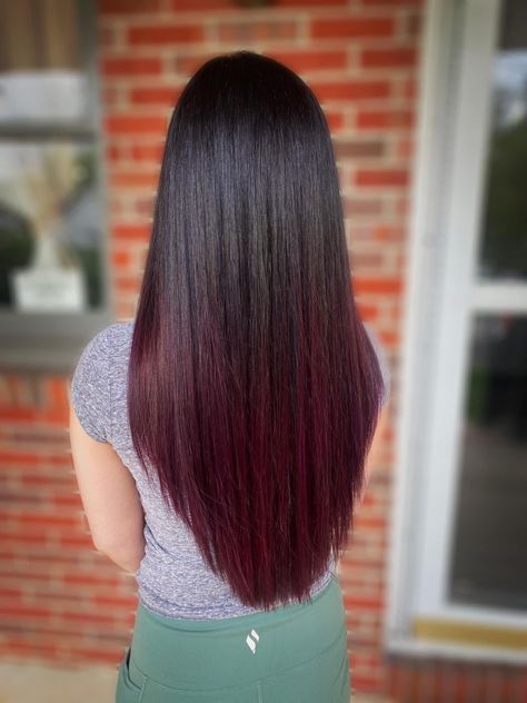 Hair color ideas Plum Ombre Hair, Dark Plum Hair, Dark Red Ombre, Hair Color Plum, Red Ombre Hair, Plum Hair, Straight Black Hair, Black Hair Color, Red Ombre