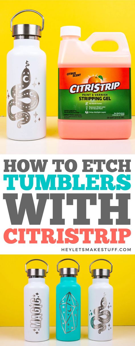 Use your Cricut machine and CitriStrip to easily etch anything powder coated! Here is my favorite way to etch tumblers with CitriStrip, plus tips and tricks for crisp edges even on the most intricate details! How To Use Citristrip On Tumblers, Etching Tumblers With Citristrip, Citristrip Cricut, Cricut Citristrip, Citristrip Tumblers, Citristrip On Tumblers, Etching Tumblers, Tumbler Room, Etching Diy