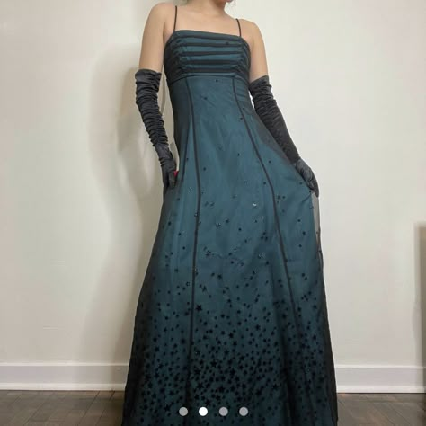 Floaty Prom Dress, Dark Turquoise Prom Dress, Dark Teal Prom Dresses, 90s Dress Aesthetic, Alt Prom Dress, Gothic Masquerade, 90s Formal Dress, Prom Dress Aesthetic, Turquoise Prom Dresses