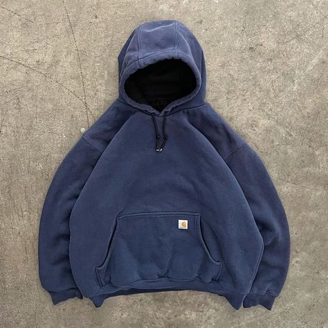 Thrifted Hoodies, Vintage Hoodies Aesthetic, Thrift Hoodie, Dark Blue Hoodie, Carhartt Hoodie, Thermal Hoodie, Vintage Hoodie, Vintage Carhartt, Winter Fits