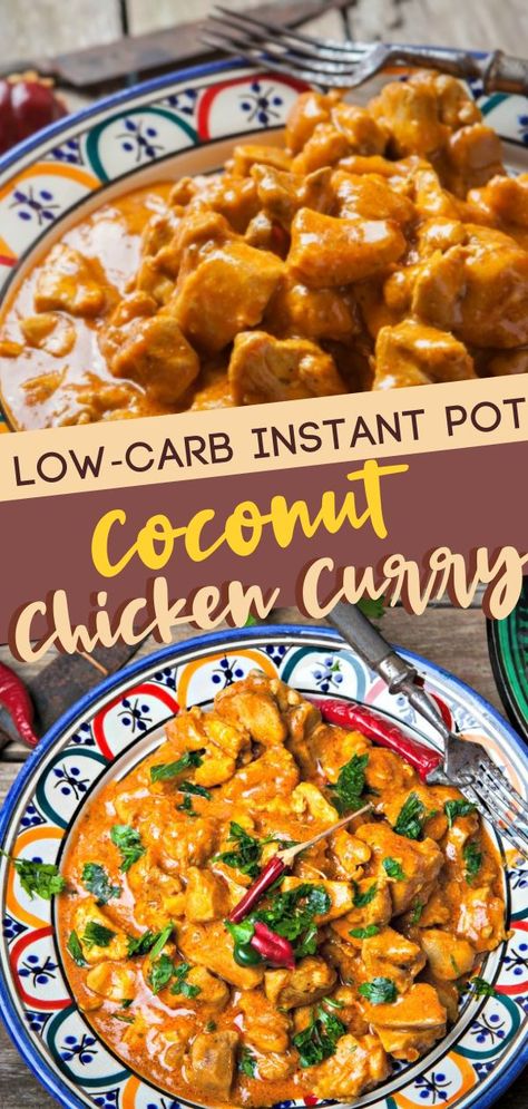 Eat healthier with this Low-Carb Instant Pot Coconut Chicken Curry! This easy recipe has all the delicious taste and aroma of the curry you love, but tastes great even without the rice. Make this low carb chicken curry with coconut milk in just 30 minutes! Low Carb Chicken Curry, Instant Pot Coconut Chicken, Chicken Curry With Coconut Milk, Low Carb Instant Pot Recipes, Curry With Coconut Milk, Coconut Chicken Curry, Kari Ayam, Coconut Chicken, Coconut Curry Chicken