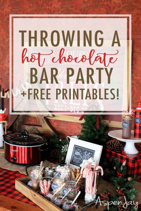 How to throw the perfect hot chocolate bar party + free cocoa bar printables! Such a fun idea for the holidays! Free Printables Christmas, Hot Cocoa Printable, Holiday Party Decorations Christmas, Hot Chocolate Bar Party, Bar Printables, Perfect Hot Chocolate, Christmas Hot Chocolate Bar, Hot Cocoa Party, Hot Chocolate Party