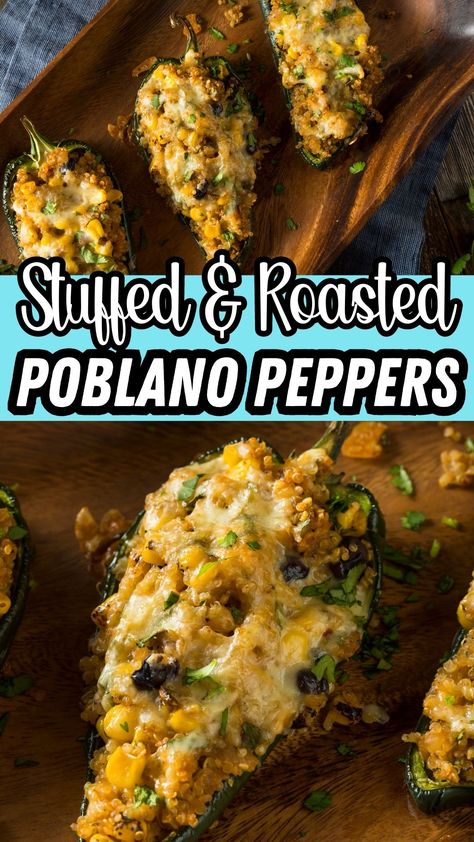 Searching for a plant-based alternative that doesn’t skimp on flavor? Look no further. Our Vegetarian Stuffed Roasted Poblano Peppers recipe delivers a world of flavor in a healthy and satisfying dish. Poblano peppers are a popular staple in Mexican cuisine, boasting mild heat and smoky notes, making them the perfect vessel for a hearty vegetarian stuffing. Poblano Pepper Recipes Vegan, Poblano Pepper Recipes Vegetarian, Stuffed Poblano Peppers Vegetarian, Roasted Poblano Pepper Recipes, Pablano Pepper Recipe, Poblano Pepper Recipes, Homeschool Meals, Stuffed Poblanos, Poblano Peppers Recipes