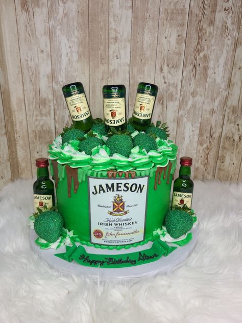 Jameson Cake, Jameson Party Theme, Jameson Birthday Cake For Men, Age To Perfection Cake For Men, Jameson Birthday Theme, Guinness Birthday Cake Ideas, Bourbon Theme Birthday Cake, Alcohol Birthday Cake, Jameson Whiskey