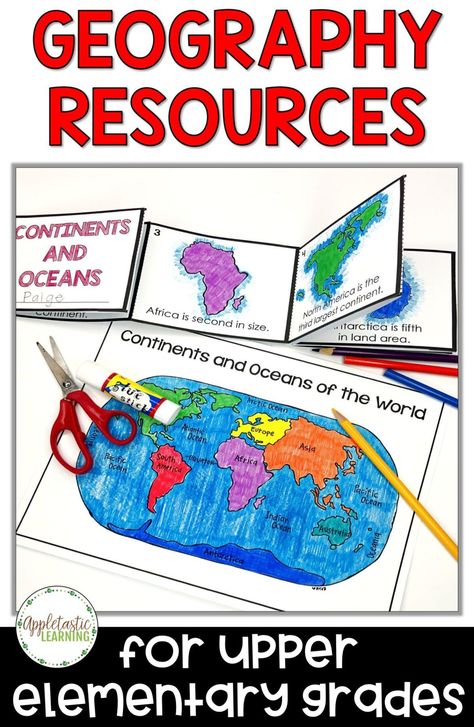 Your third, fourth, fifth and sixth grade students will love learning geography with these engaging and hands-on geography resources. Each of the geography activities was designed for the upper elementary classroom. This post will provide tips and ideas for using them in your geography lessons to help students learn and master key skills and concepts. With printable and digital resource options you are sure to find something your students will love. #upperelementary #elementarygeography Elementary Geography Activities, Oceans Worksheet, Map Coloring Pages, Homeschool Themes, Blank World Map, Elementary Geography, Social Studies Centers, Reading School, Interactive Notebooks Social Studies