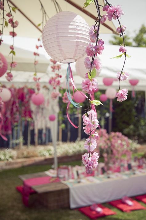 Cherry Blossom Spa Themed Birthday Party via Kara's Party Ideas KarasPartyIdeas.com Cake, printables, tutorials, recipes, decor and more! #cherryblossomparty #spaparty #japanesecherryblossom #spaday #japanesespaparty (31) Japanese Bday Theme, Cherry Blossom Event Decor, Japanese Inspired Party, Nezuko Party Ideas, Korean Theme Party Ideas, Nezuko Birthday Party Ideas, Cherry Blossom Birthday Theme, Japanese Cherry Blossom Party, Cherry Blossom Party Theme