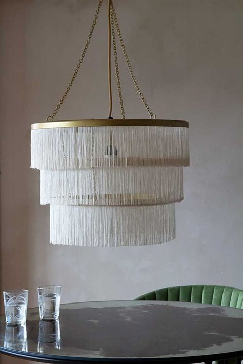 Three-Tier Fringe Chandelier - Ivory Fringe Pendant Light, Rocket St George, Living Etc Magazine, Fringe Chandelier, Art Deco Ceiling Light, Pink Chandelier, Art Deco Ceiling, Deco Chandelier, Living Etc