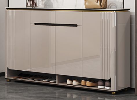 Luxury Shoe Rack Design, Shoes Rack Design Modern Entrance, Corridor Storage Ideas, Shoe Unit Design, Entrance Shoe Storage Ideas Modern, Dining Sideboards, Shoe Console, Shoe Rack Unit, Corridor Cabinet