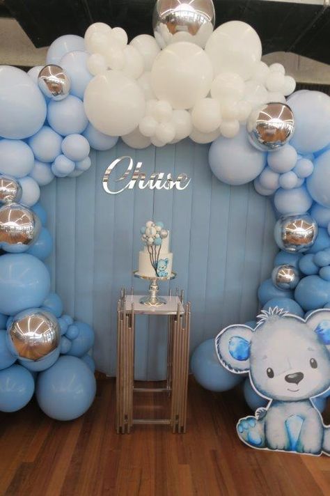 Birthday Decorations For 1st Birthday, Blue And White 1st Birthday Theme, White Blue Birthday Decoration, Birthday Themes For 1st Birthday, Blue And White Theme Birthday Decoration, Birthday Theme Blue And White, Blue White Balloon Decorations, Blue Birthday Theme Decorations, Themes For Baby Boy 1st Birthday