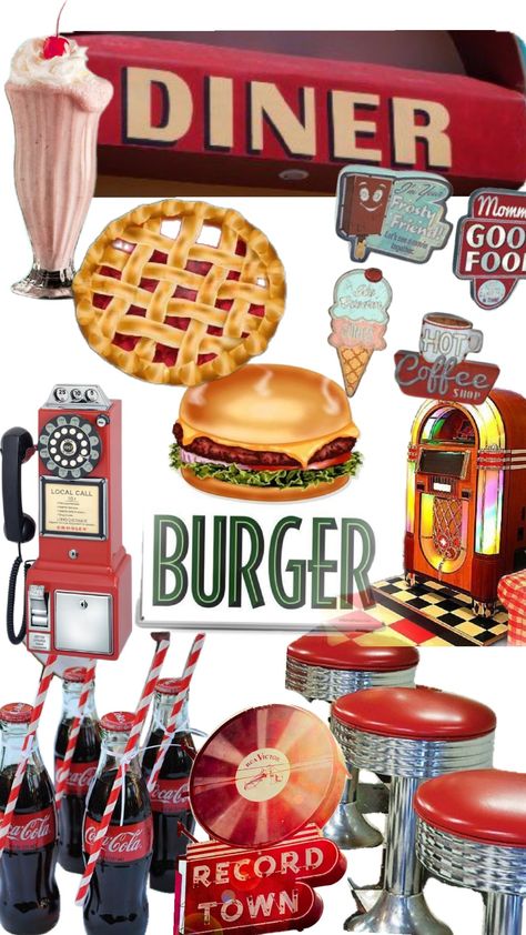 #50sdiner #diner #50s Grease Diner Scene, 1950s Diner Party, 50s Wedding Theme, Diner 50s, 1950s Party Ideas, Diner Logo, 1950s Diner, Gatsby Party Decorations, 50's Diner