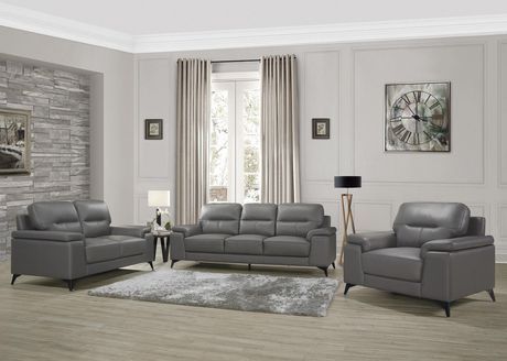 Topline Home Furnishings Dark Grey Leather 3Pc Sofa Set Dark Grey Grey Living Room Sets, Grey Leather Chair, Dark Grey Living Room, Grey Leather Sofa, Genuine Leather Sofa, Leather Sofa Set, Leather Living Room Set, Living Room Sets Furniture, Leather Loveseat