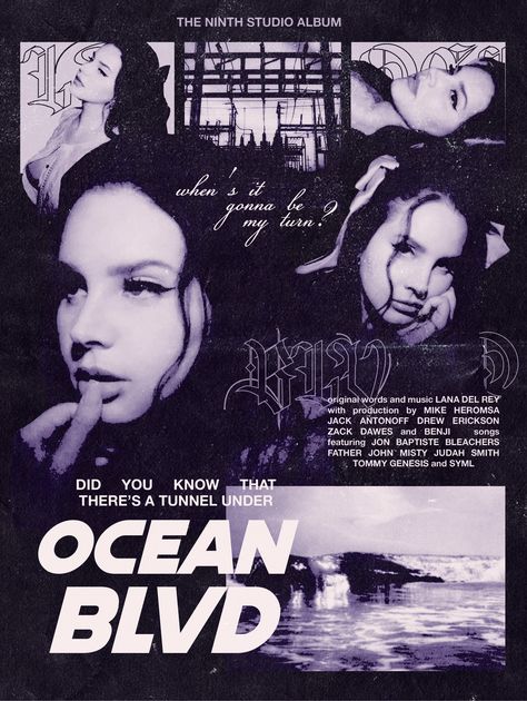 Lana Del Ray Prints, Lana Del Rey Graphic Design, Lana Del Rey Poster Aesthetic, Lana Del Rey Poster Vintage, Lana Del Rey Posters, Tunnel Under Ocean Blvd, Under Ocean, Bedroom Decor Posters, Photowall Ideas