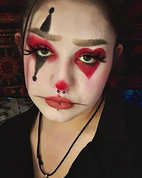 sad clown looking for love Red And Black Jester Makeup, Clown Makeup Black And Red, Punk Clown Makeup, Clown Makeup Red And Black, Black And Red Clown Makeup, Red And Black Clown Makeup, Clown Makeup Red, Heart Clown Makeup, Circus Clown Makeup