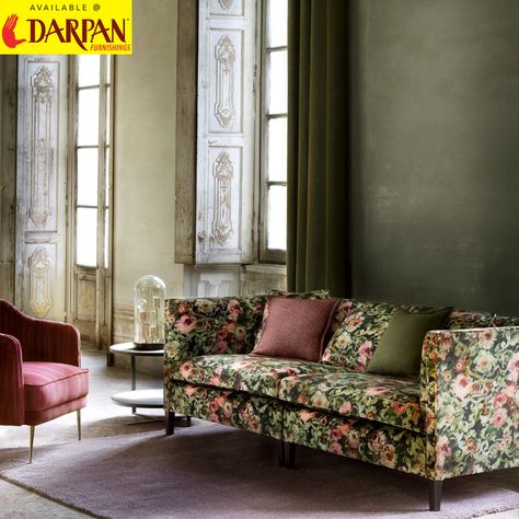 Style your #Home in a way that reflects your true personality. Using Floral printed velvet #SofaFabrics will simply enhance the overall look & appeal of the entire area of your beautiful home! Now available at Darpan Furnishings, visit today.  Your one-stop solution for all #Softfurnishing needs Abids | Banjara Hills | Jubilee Hills | Chandanagar | Gachibowli | Secunderabad  #DarpanFurnishings #Fabricstore #moderndecor #interiorstyle #styleyourhome #uniquedecor #interiordecorating #Upholstery Floral Couch Living Room Vintage, Floral Couch Living Room, Floral Sofa Living Room, Grandma Couch, Bird Cottage, Floral Couch, Velvet Sofa Living Room, Floral Lounge, Indian Room